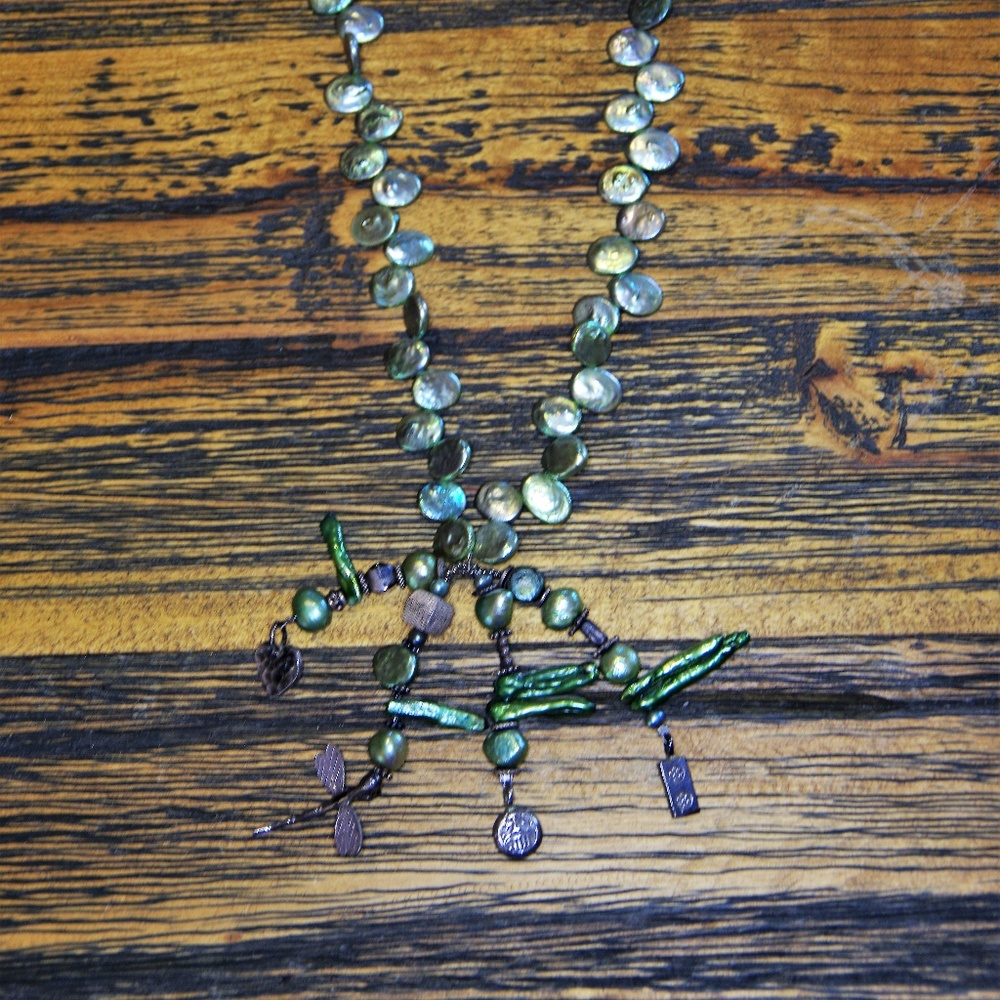 Freshwater pearl with silver charm accent necklace